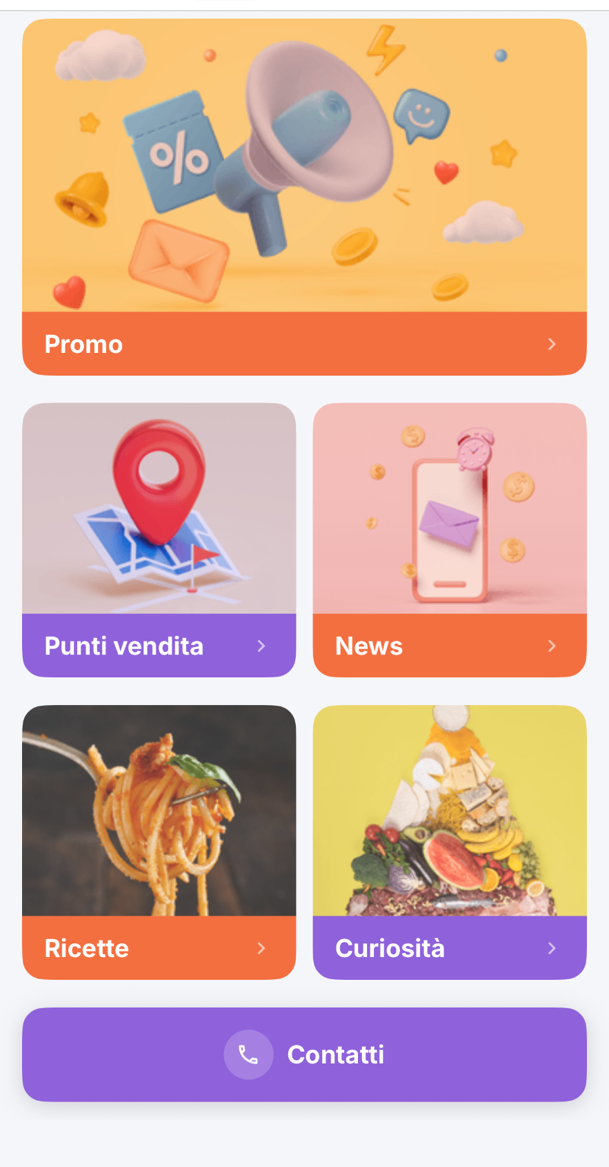 Home dell'app inpublish Store: promo, punti vendita, news, ricette, curiosità e contatti